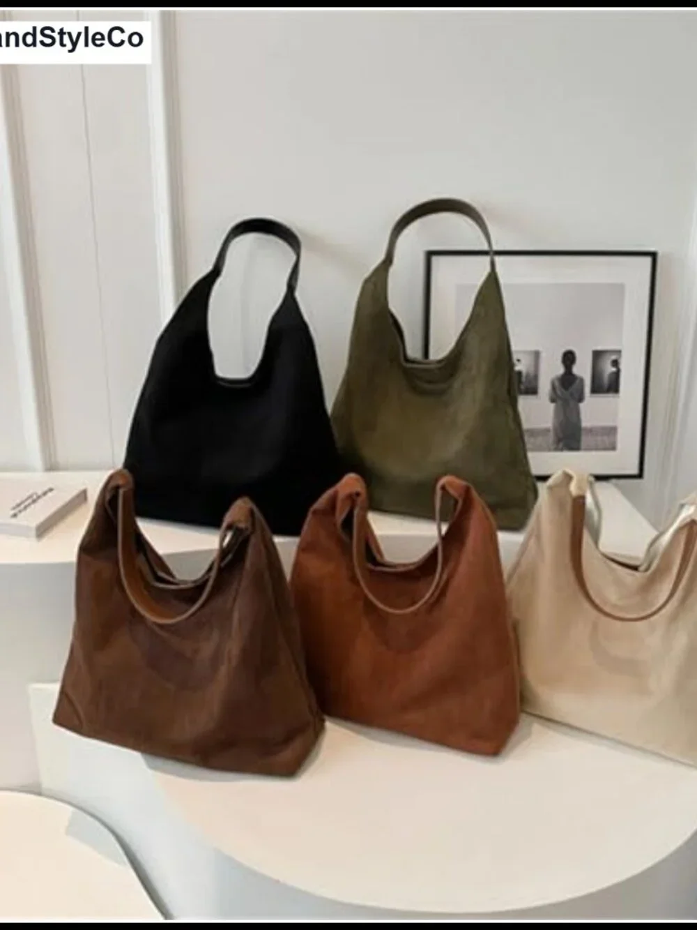 Faux Suede Slouchy Hobo Tote Bag for Women Work Office Shoulder Bag